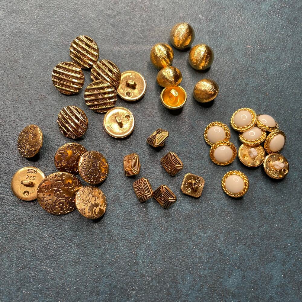 VTG Lot of Gold Tone White Buttons 80s Retro Artsy Crafts